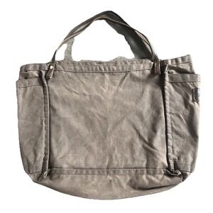 Waxed Canvas Travel Tote Bag Washed Brown Large Carryall Side Pockets YAHOO!